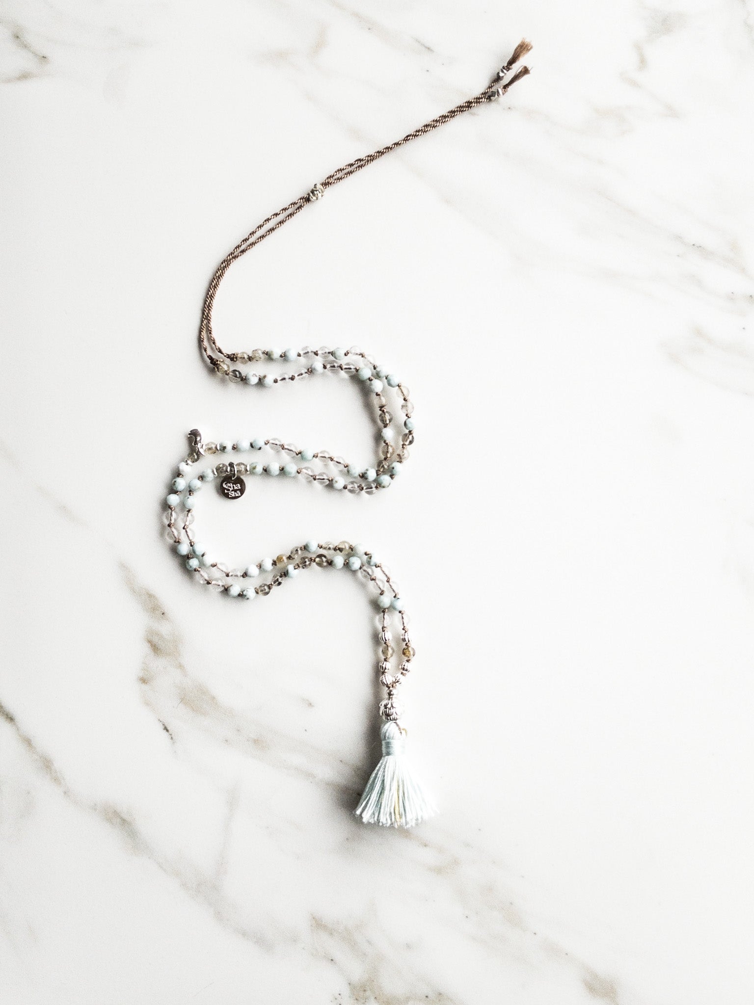 « Roots » Mini Japamala - Larimar, Clear Quartz, Rutilated Quartz / ShaSha jewelry