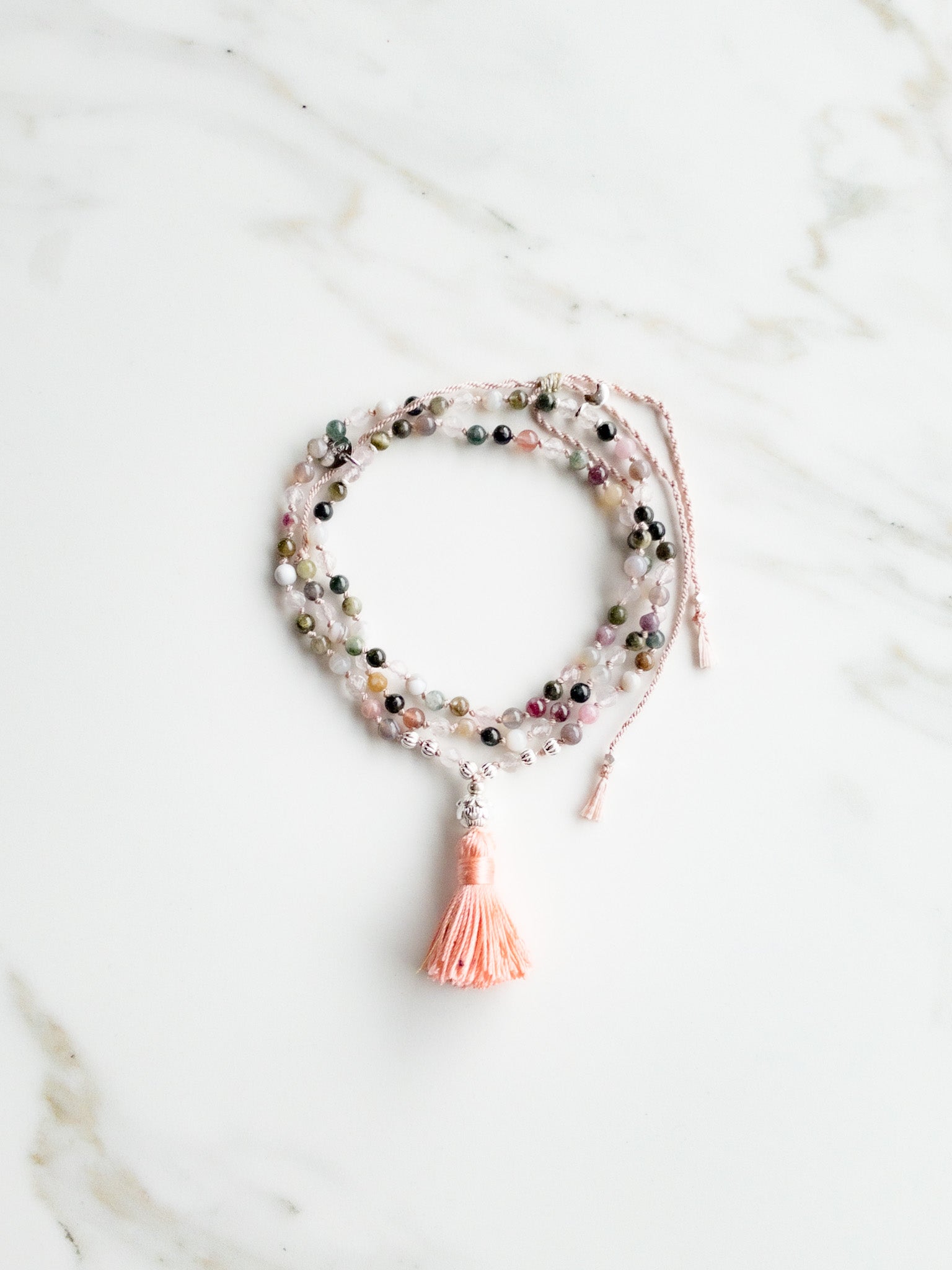 « Roots » Mini Japamala - Indian agate & Pink quartz - ShaSha Jewelry