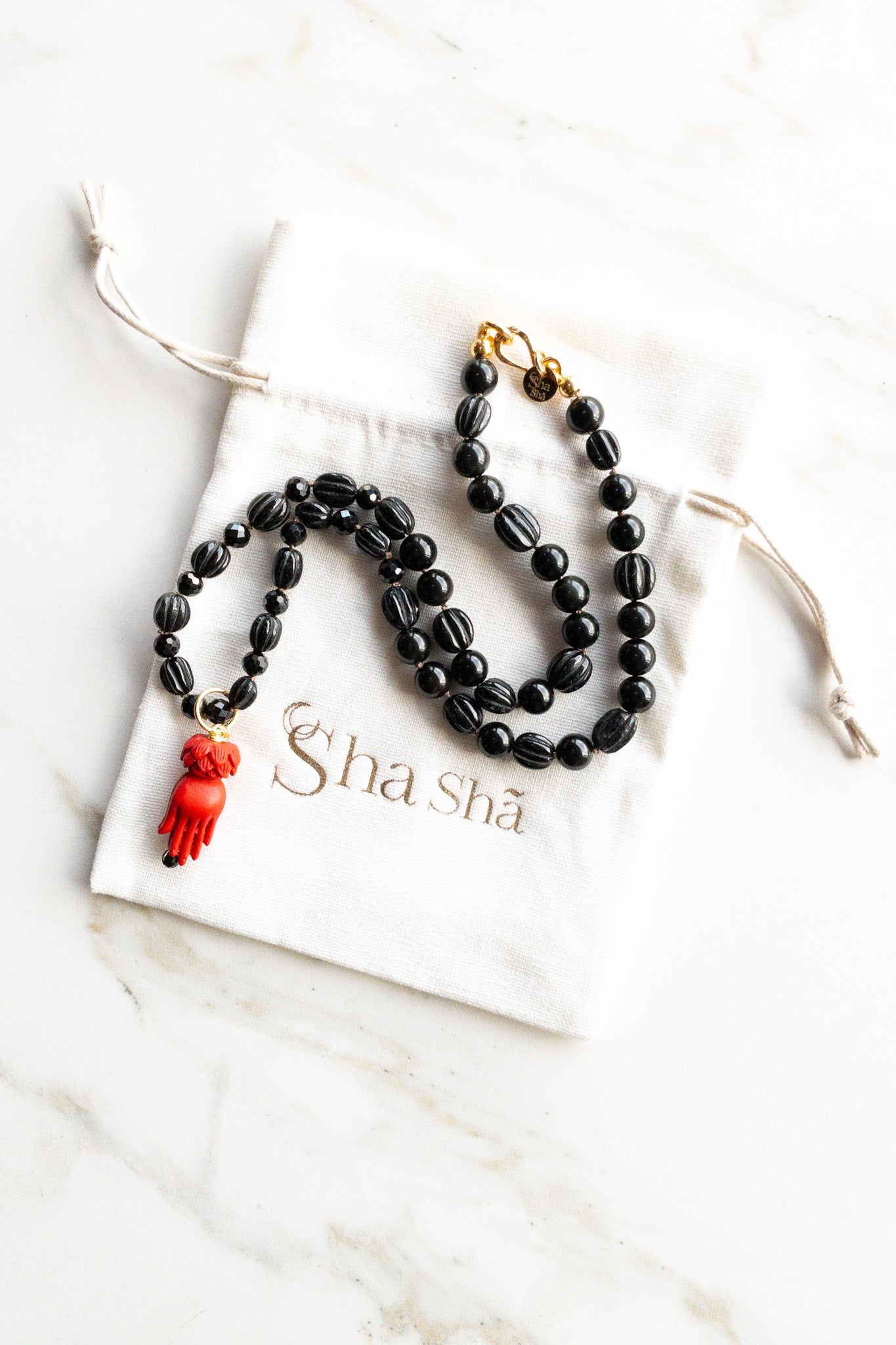 Namaste - Mala 54 beads - Black tourmaline & Onyx - Indradhanush . Shasha Yoga Jewellery