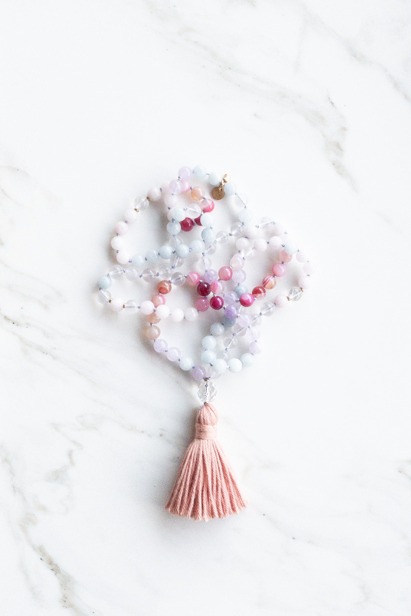 Divine Rainbow Japamala - Morganite, agates, pink quartz - OceanEyes - shashā bijoux createur