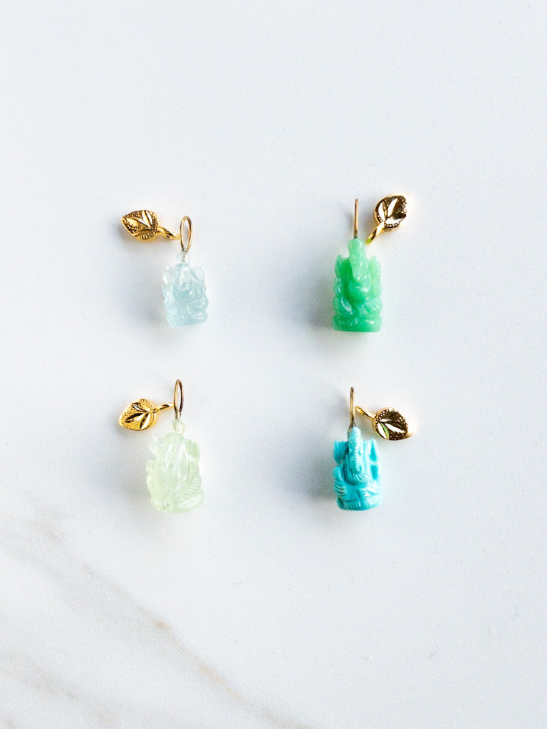 Ganesha Ji Pendant | Prehnite - Turquoise - Aquamarine - Chrysoprase | DIVYA - shasha India inspired jewellery