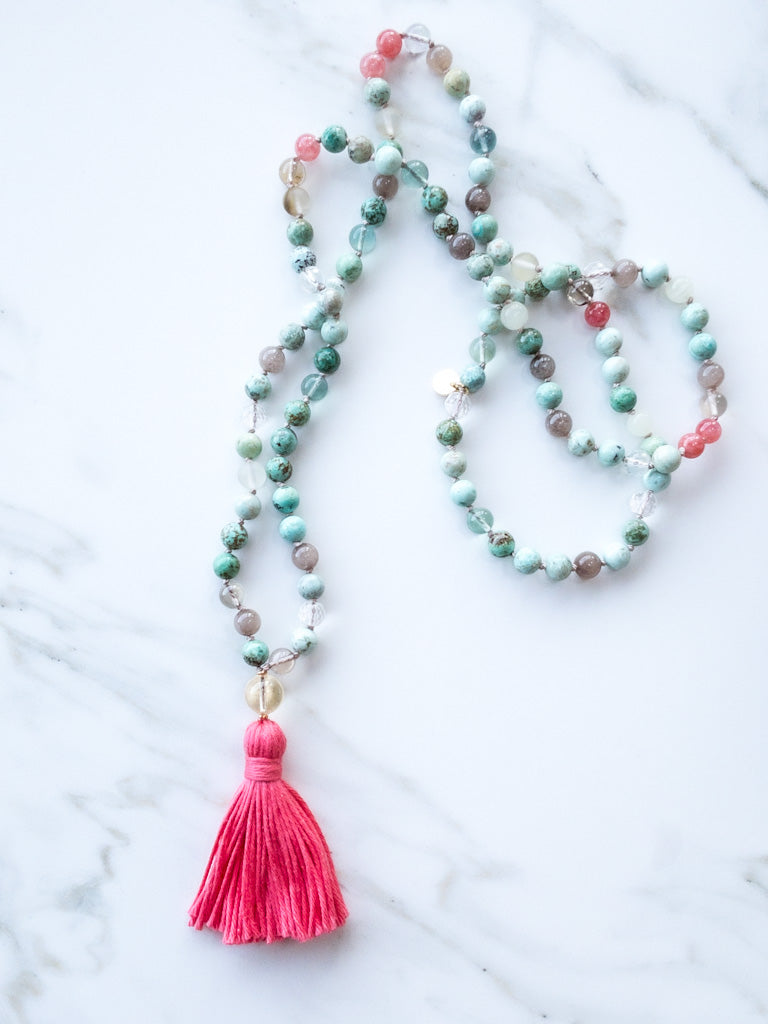Soft Clarity Flow Mala 108 beads - OceanEyes - Turquoise - ShaSha Yoga gemstone Jewelry