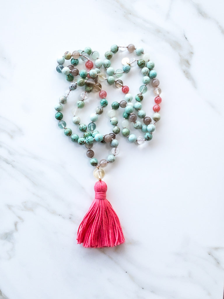 Soft Clarity Flow Mala 108 beads - OceanEyes - Turquoise - ShaSha Yoga Jewelry