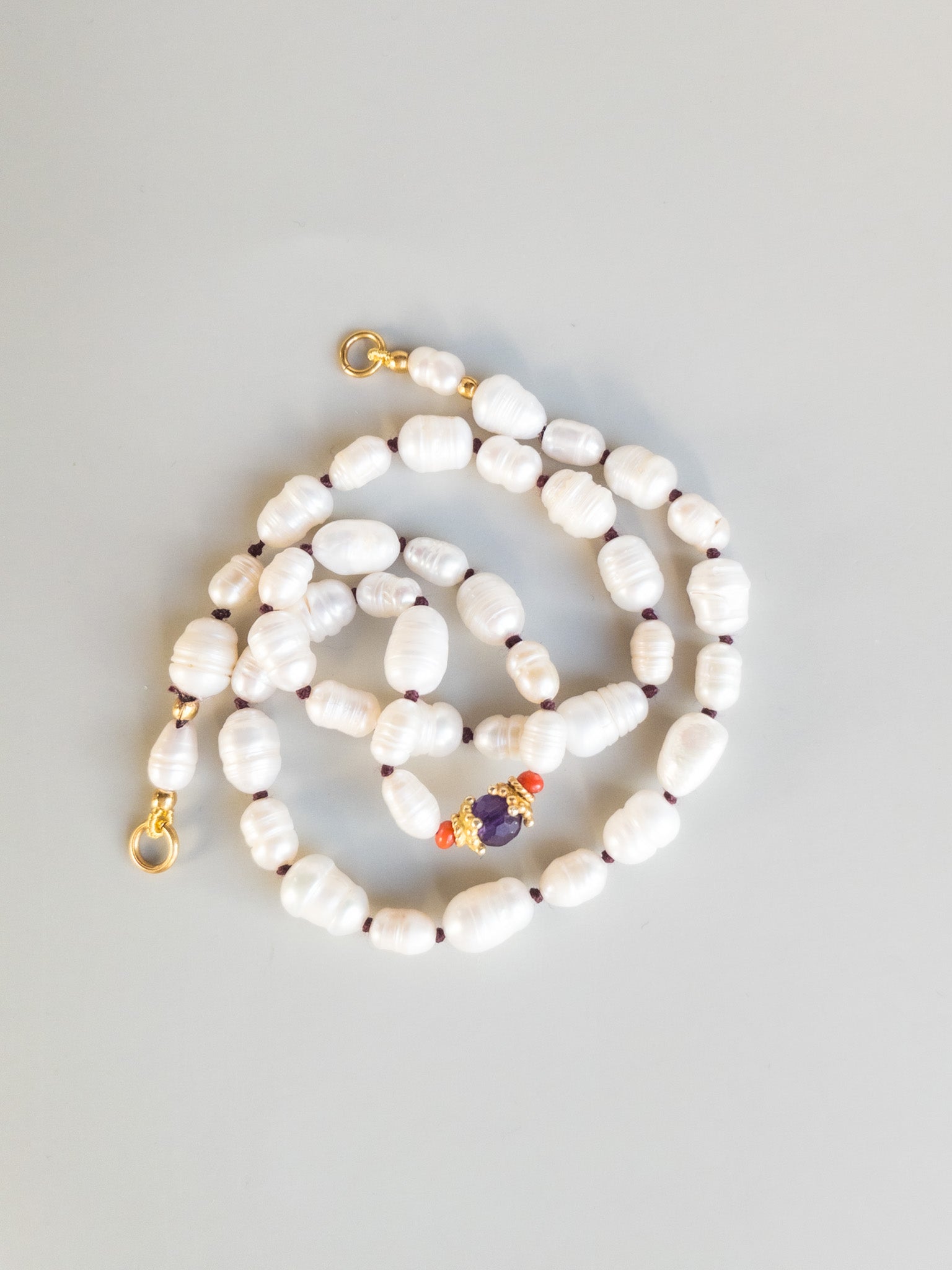 Sana Necklace - Freshwater Pearls & Amethyst - ShaSha india inspired jewelry