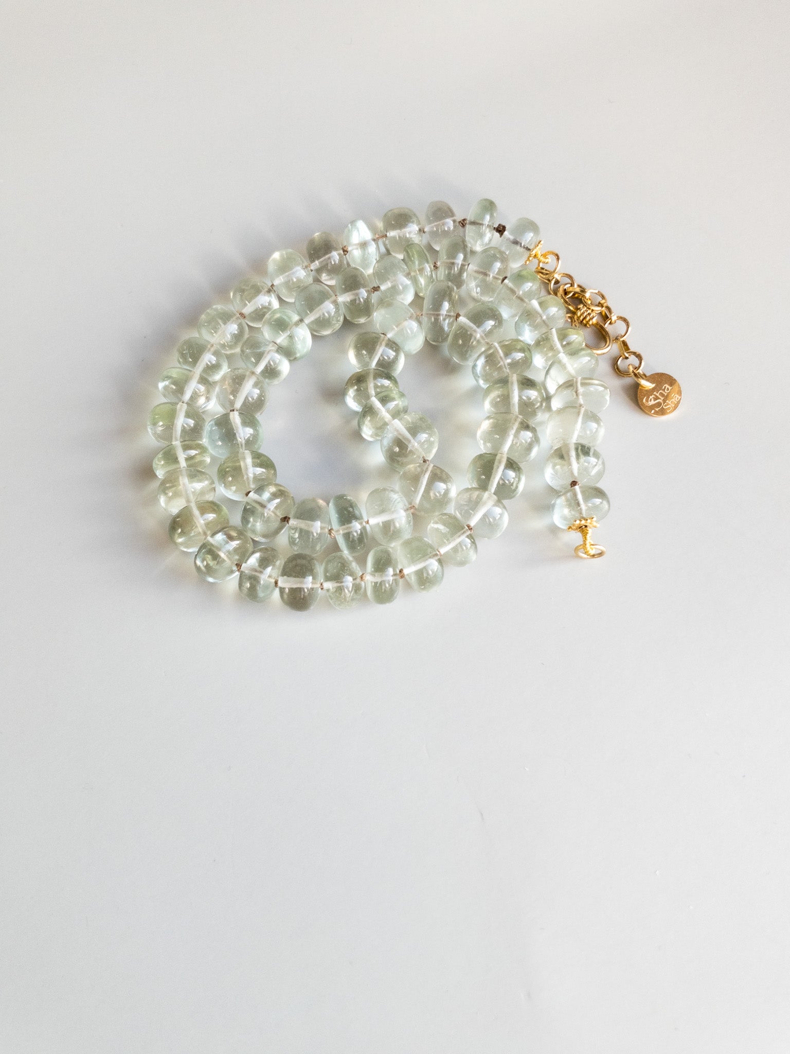 Sana Necklace - Prasiolite (Green Amethyst) hand knotted necklace - DIVYA collection - ShaSha jewelry Switzerland
