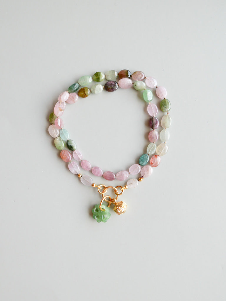 Afghani Tourmaline Necklace with Trefle and lotus bud - DIVYA - ShaSha Jewelry - Handmade Jewelry