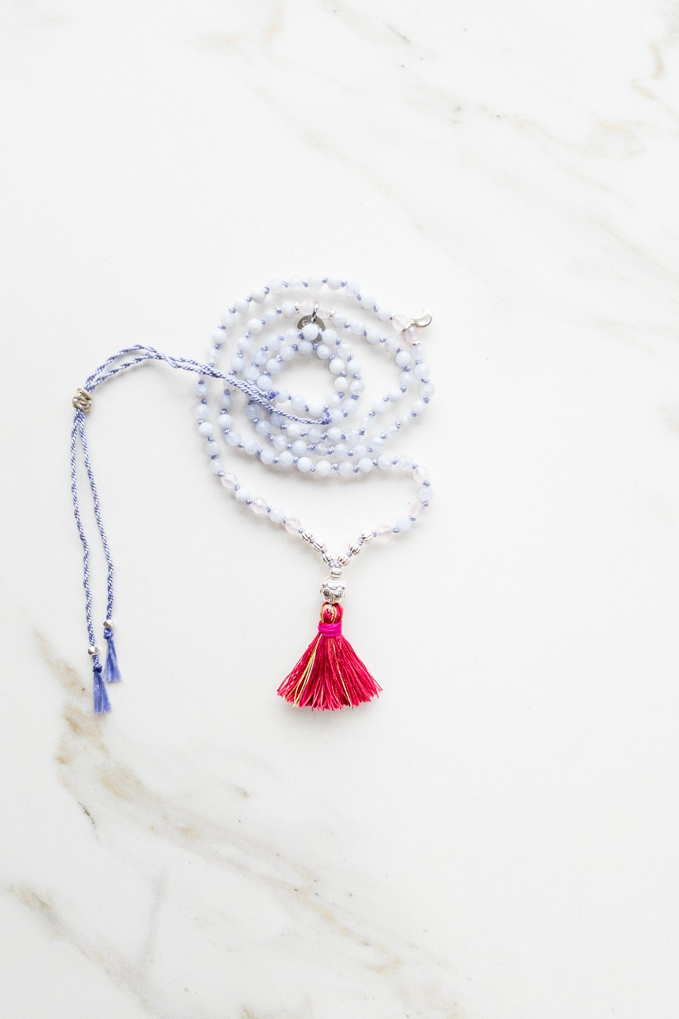 Shashā « Roots » Mini Mala 108 - Agate Lace & Morganite - yoga jewellery