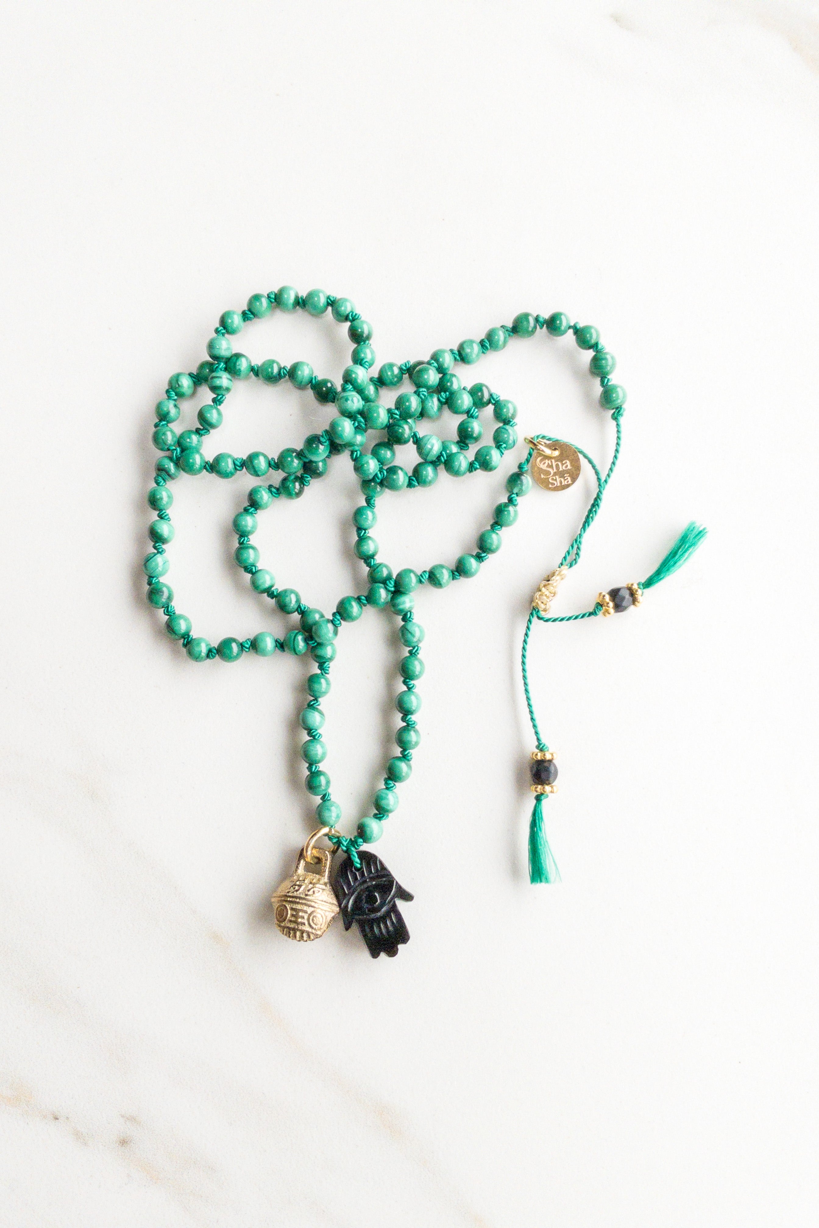 ShaSha « Roots » mini mala 108 - Malachite & Onyx - shashā jewelry Switzerland