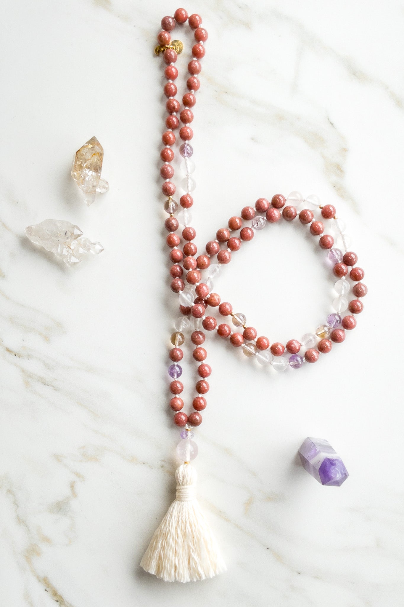 Earth Radiance Mala 108 - Thulite, Amethystine, Pink Quartz - OceanEyes - shashā jewellery