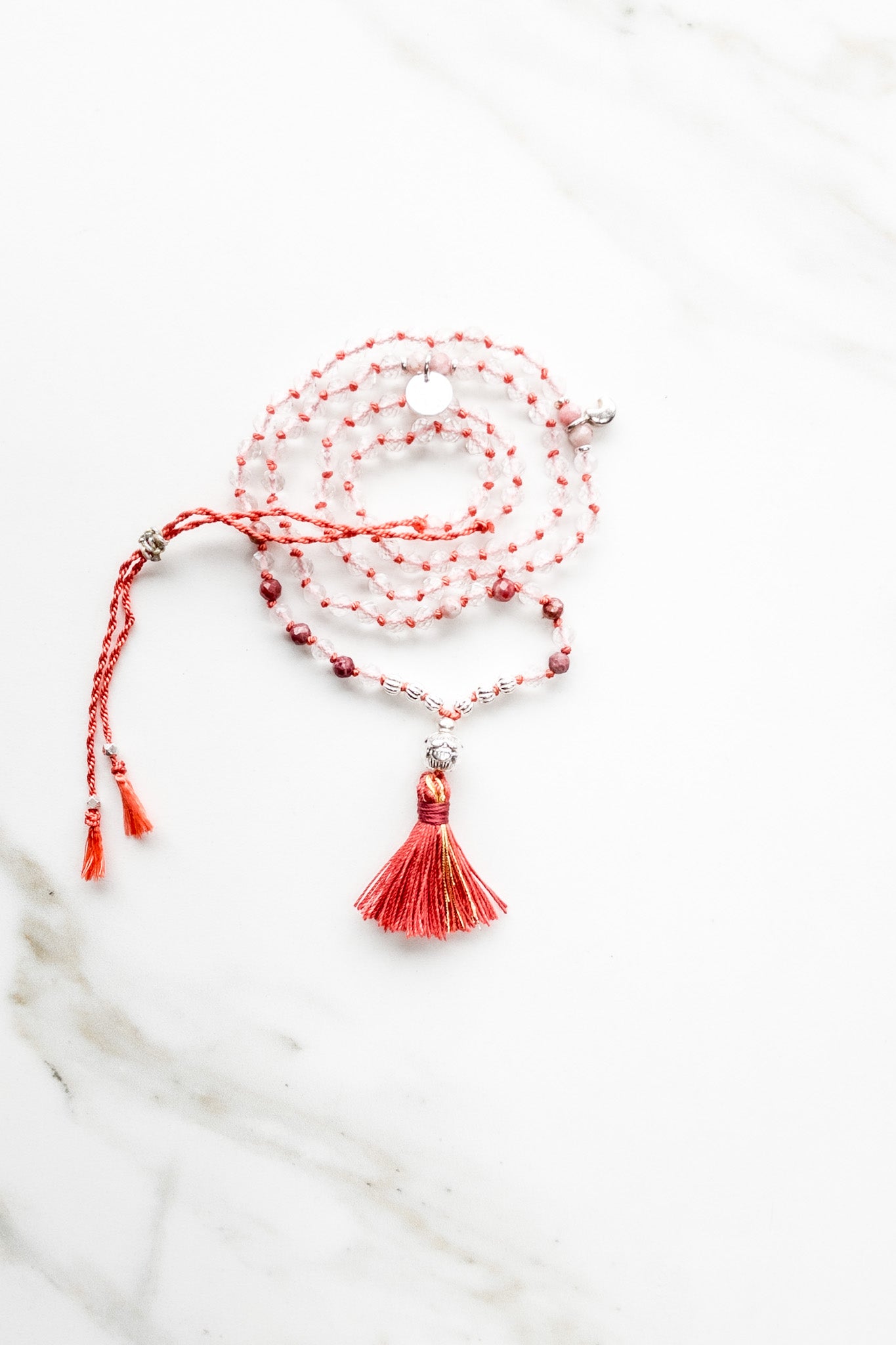 Shashā « Roots » Mini Mala 108 - Clear Quartz & Thulite - shop online prayer beads
