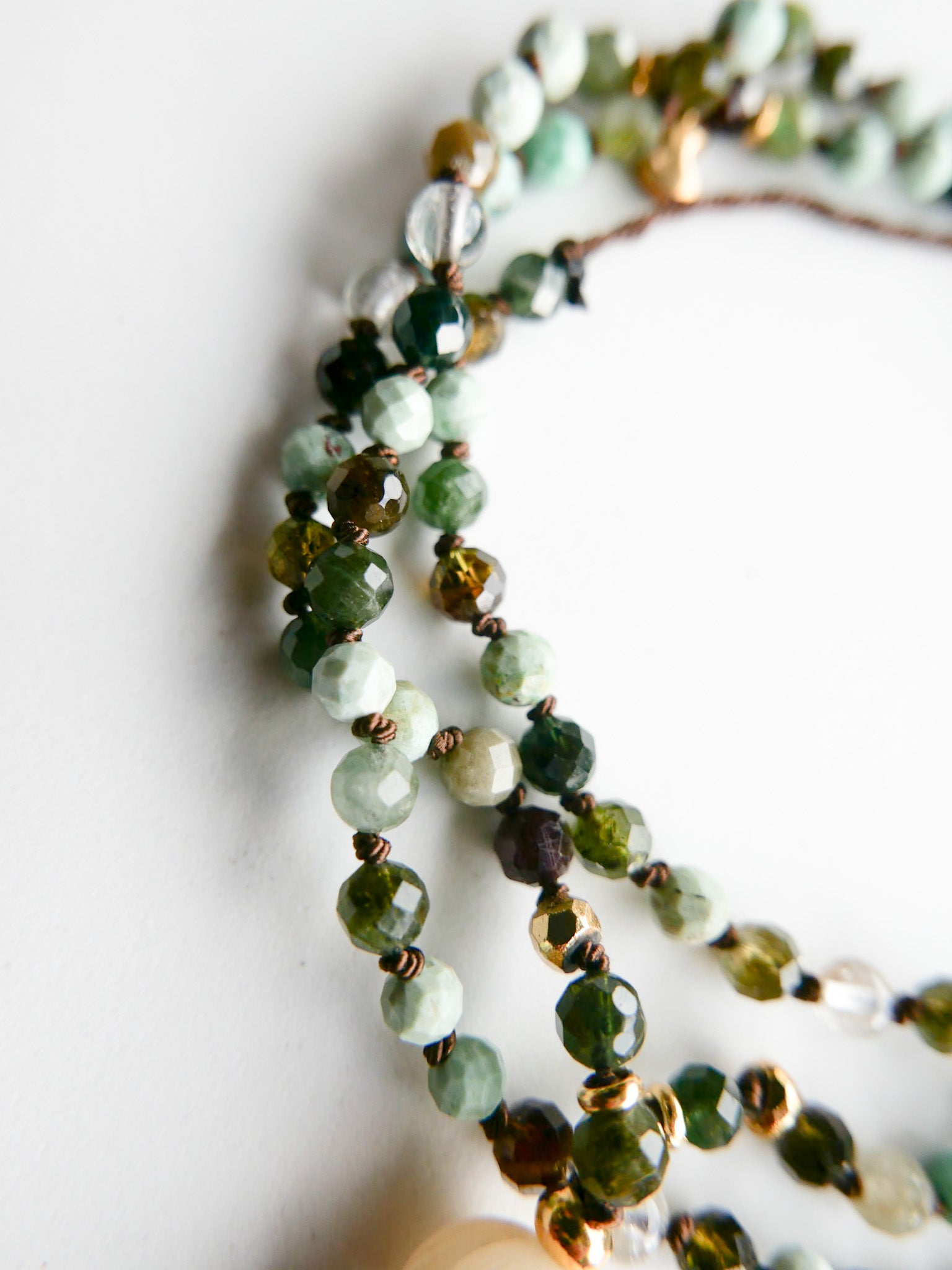 « Roots » Mini Japamala - Green Tourmaline, Turquoise, Rutilated Quartz / ShaSha Jewelry 