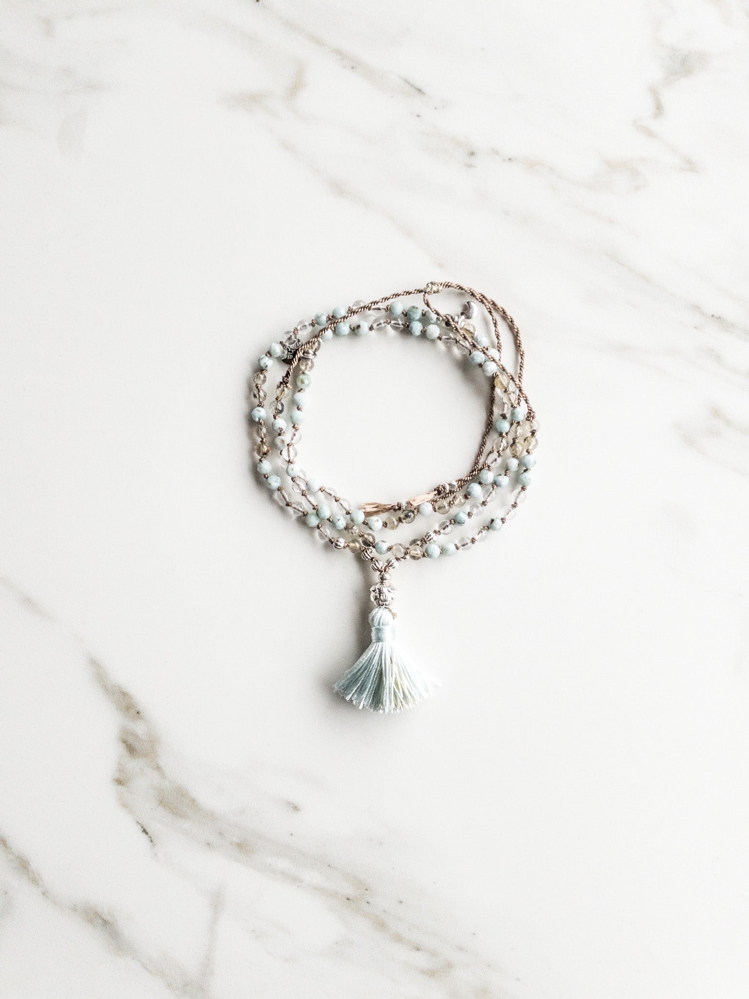 « Roots » Mini Japamala - Larimar, Clear Quartz, Rutilated Quartz / ShaSha jewelry