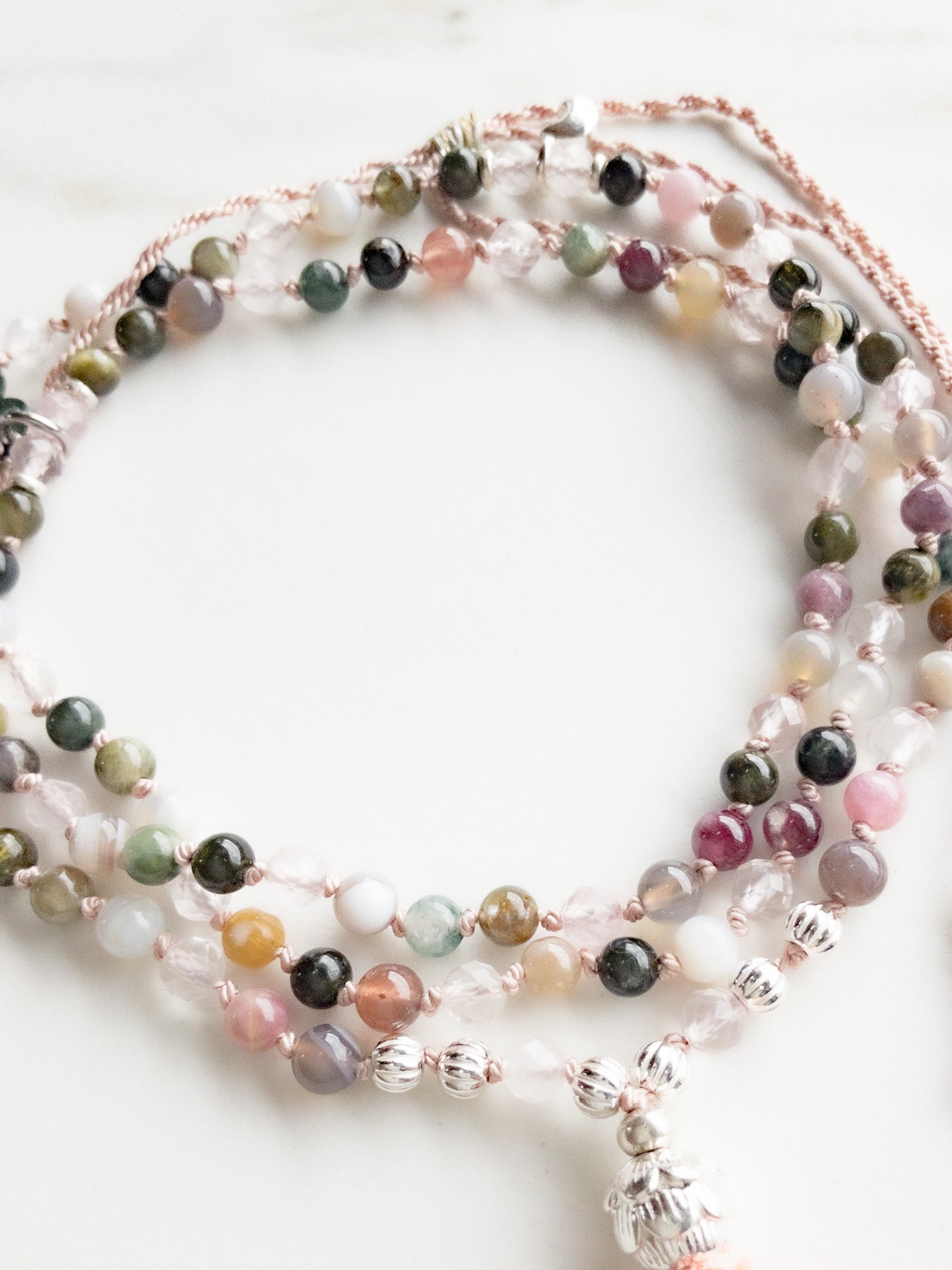 « Roots » Mini Japamala - Indian agate & Pink quartz - ShaSha Jewelry