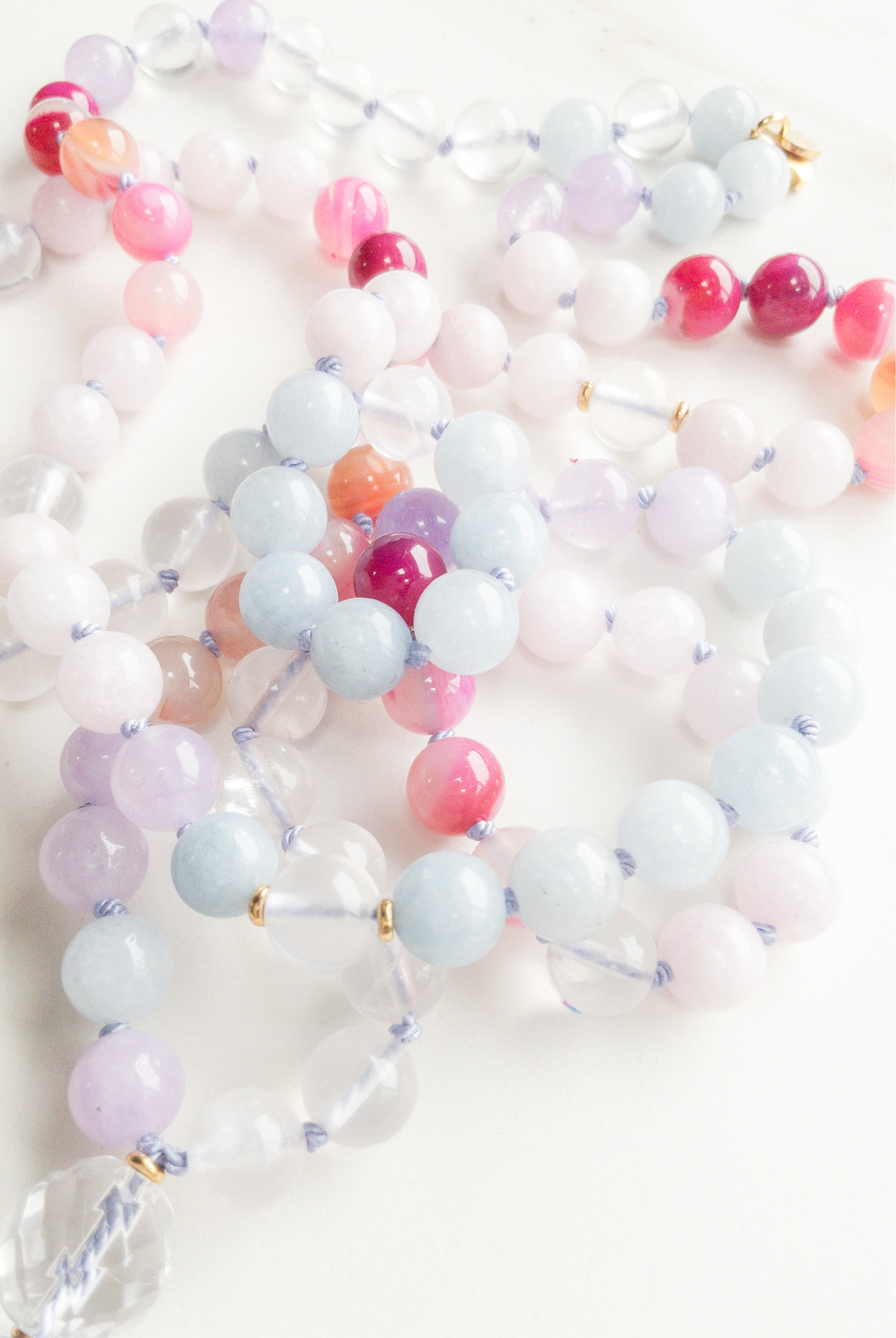Divine Rainbow Japamala - Morganite, agates, quartz rose - OceanEye