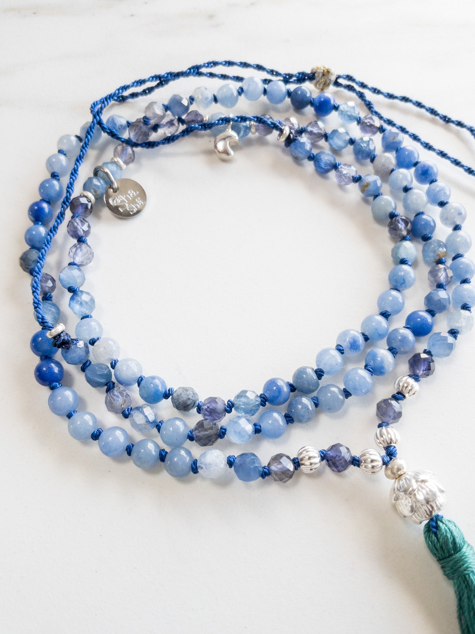 « Roots » Mini Mala 108 perle - avventurina blu, cianite e iolite