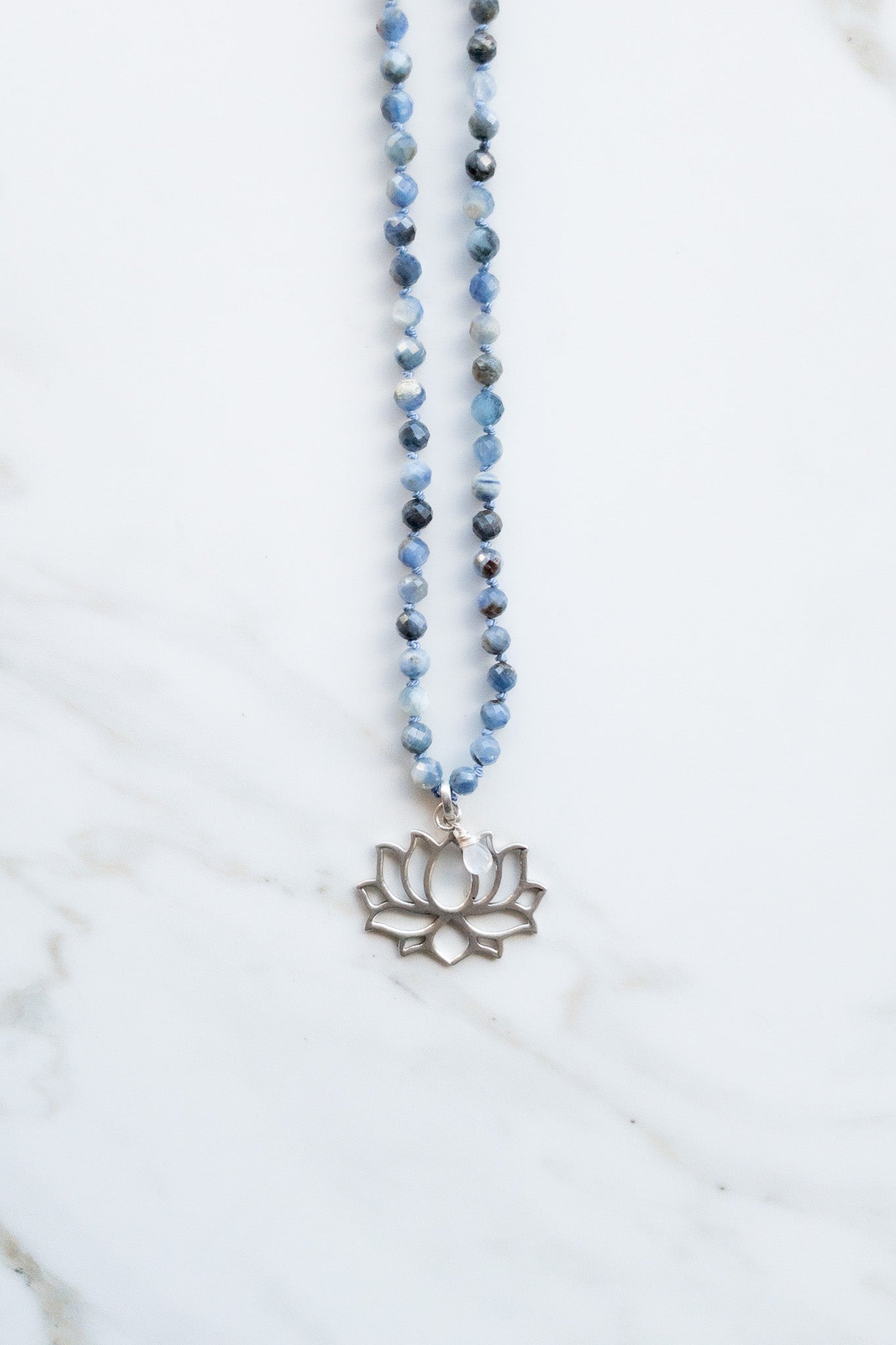 Mala of Clarity and Inner Harmony - Indradhanush - Aquamarine and moonstone - shasha meditation jewellery