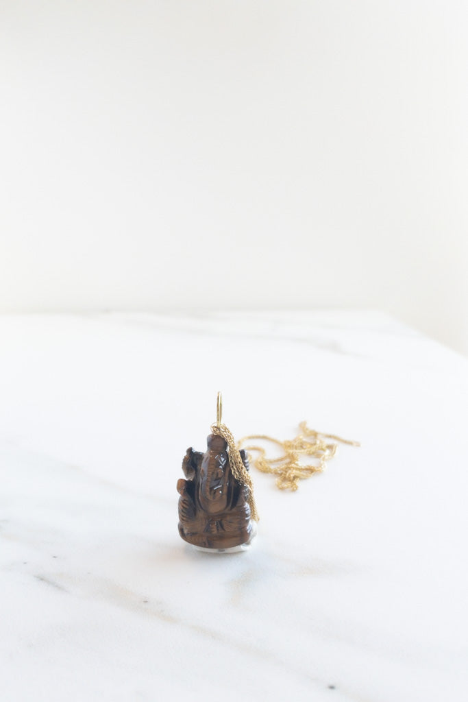 Pendentif Ganesha Ji | Oeil de tigre - Quartz citron - Onyx - Labradorite | DIVYA