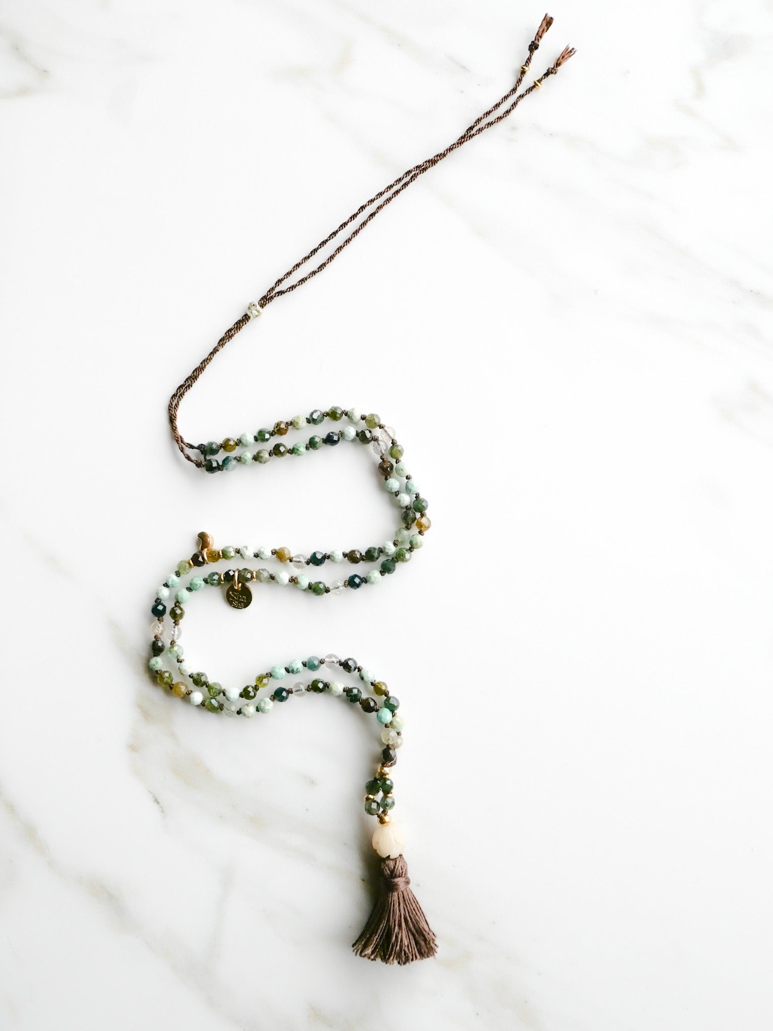 « Roots » Mini Japamala - Green Tourmaline, Turquoise, Rutilated Quartz