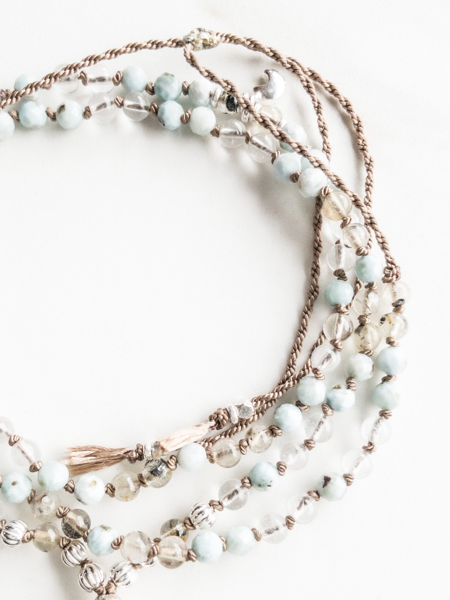 « Roots » Mini Japamala - Larimar, Clear Quartz, Rutilated Quartz / ShaSha jewelry