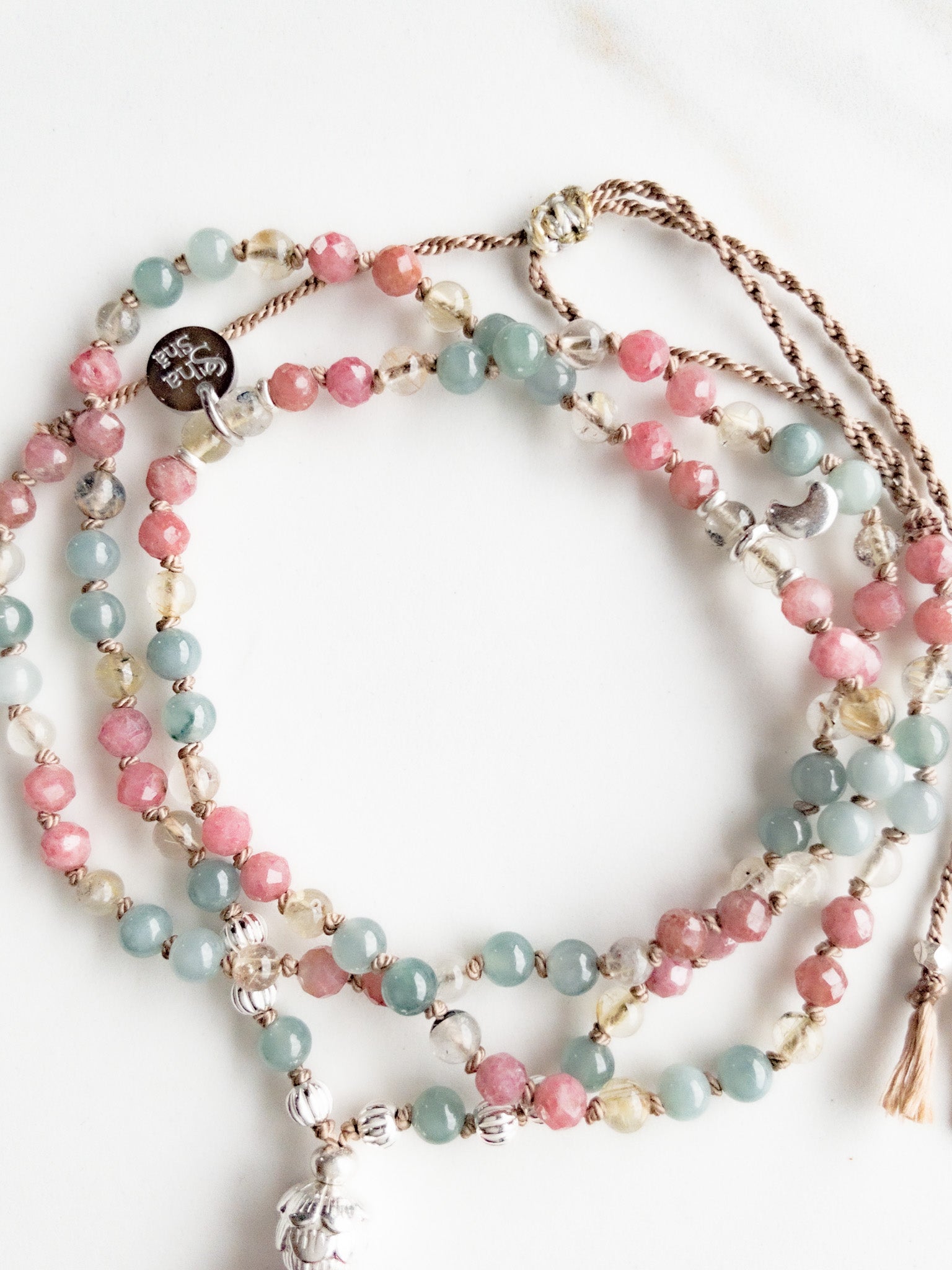 « Roots » Mini Japamala - Jade, Rutilated Quartz & Rhodonite / ShaSha Jewelry 