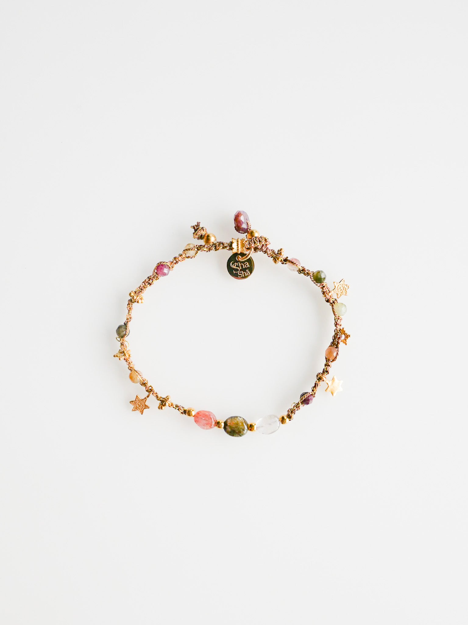 Manjari Bracelet - Macramé with Tourmalines, Silk and Gold plated Sari Threads - ShaSha Jewelry