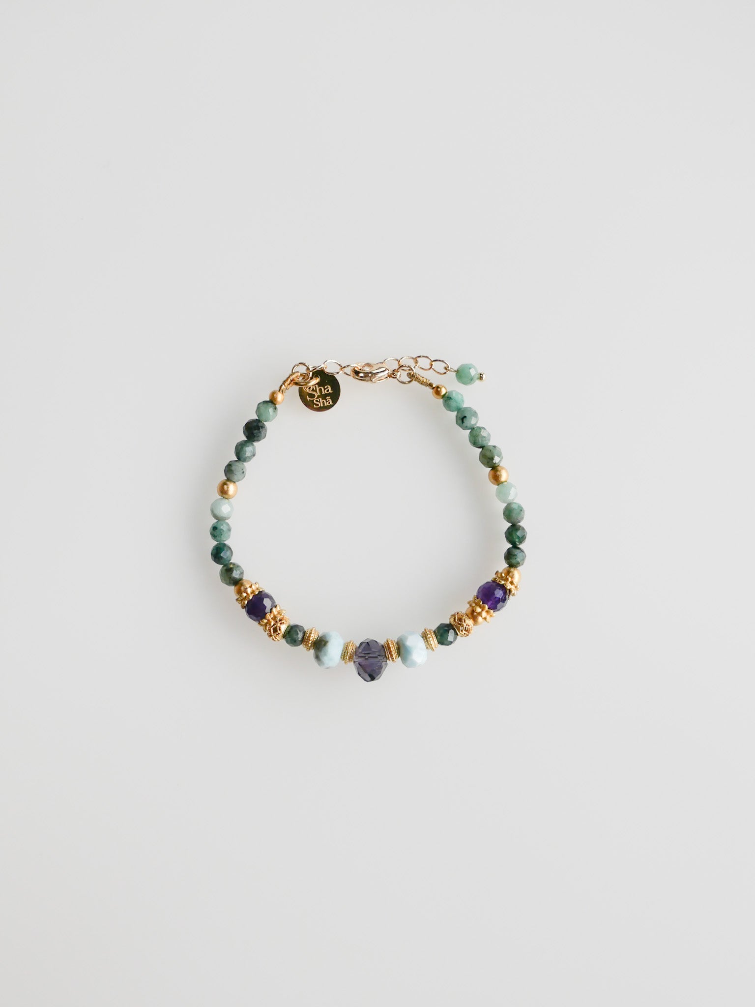 Manjari Bracelet - Larimar, Emerald, Amethyst and Crystal