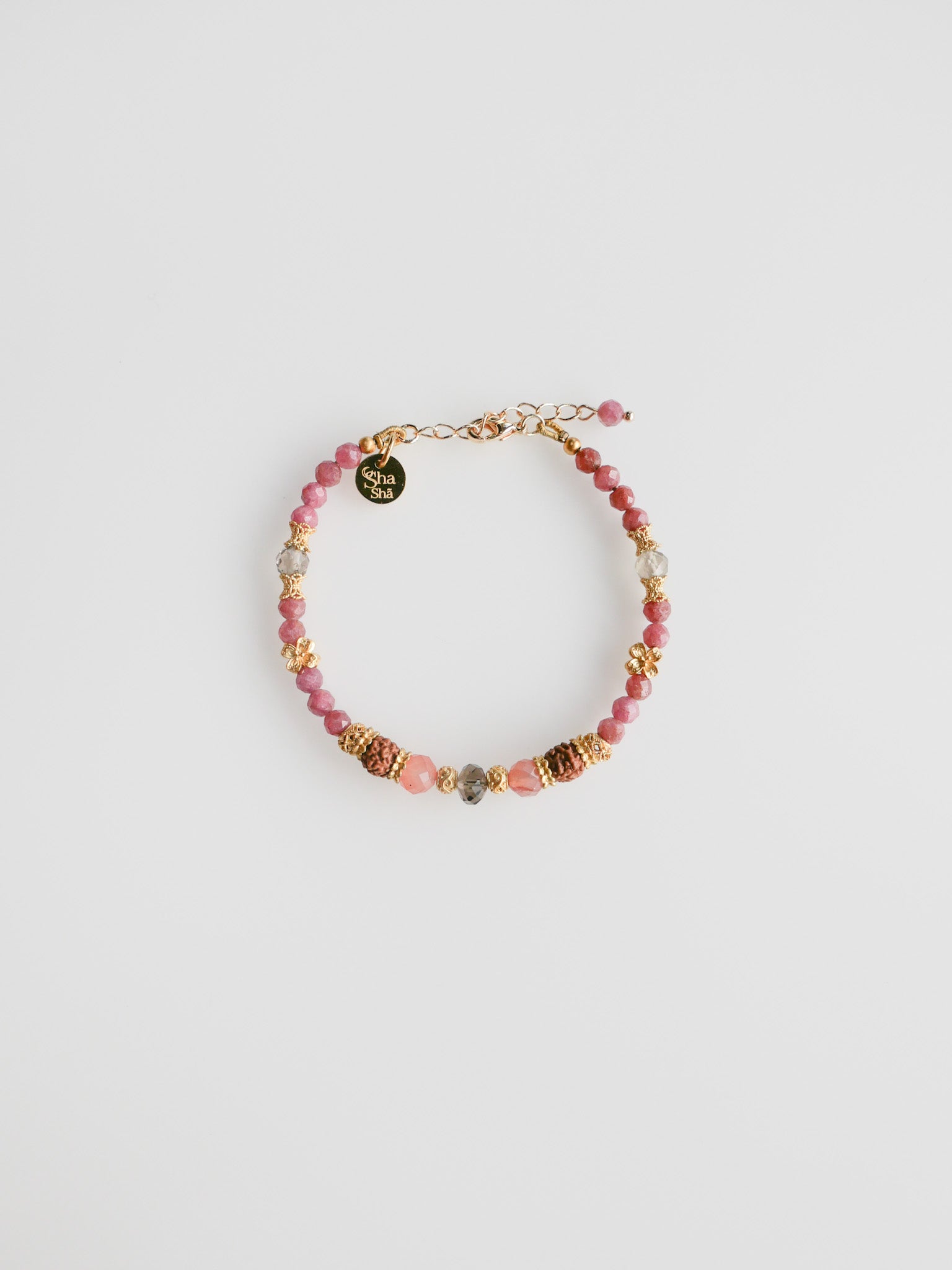 Manjari Bracelet - Smoky Quartz, Rhodonite and Peach Agate