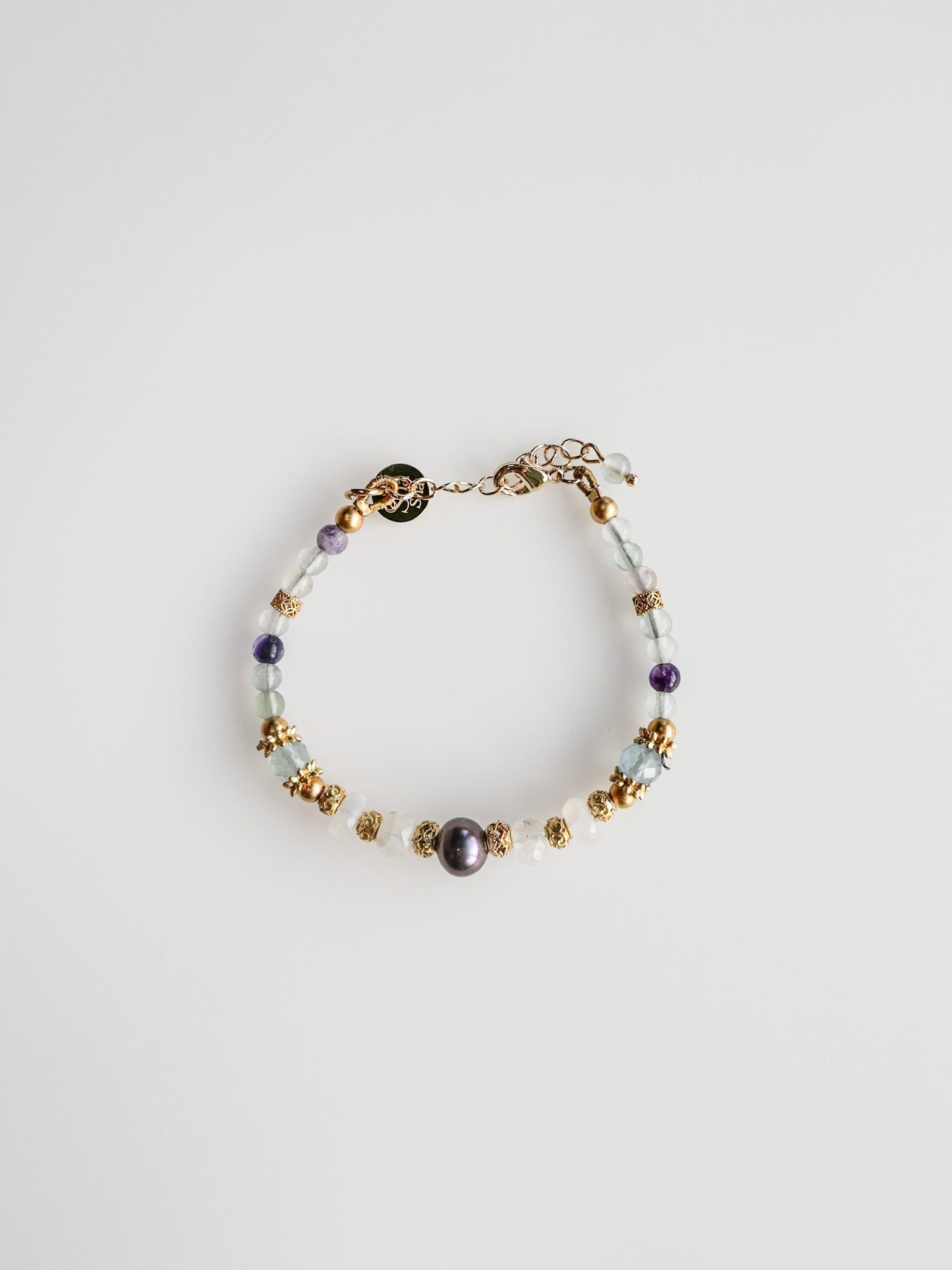 Manjari Bracelet - Freshwater Pearl, Moonstone and Fluorite - ShaSha Jewelry