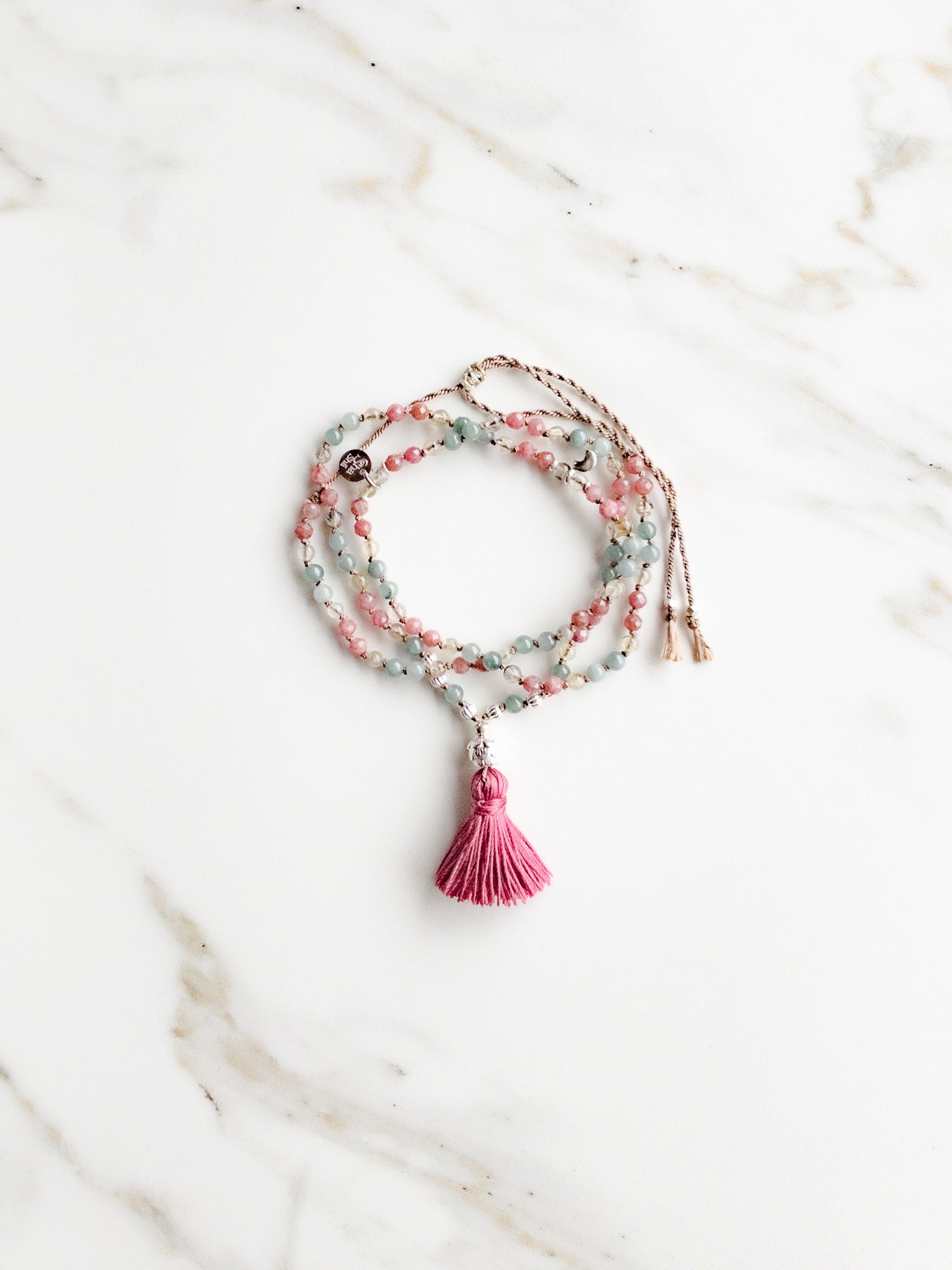 « Roots » Mini Japamala - Jade, Rutilated Quartz & Rhodonite / ShaSha Jewelry 