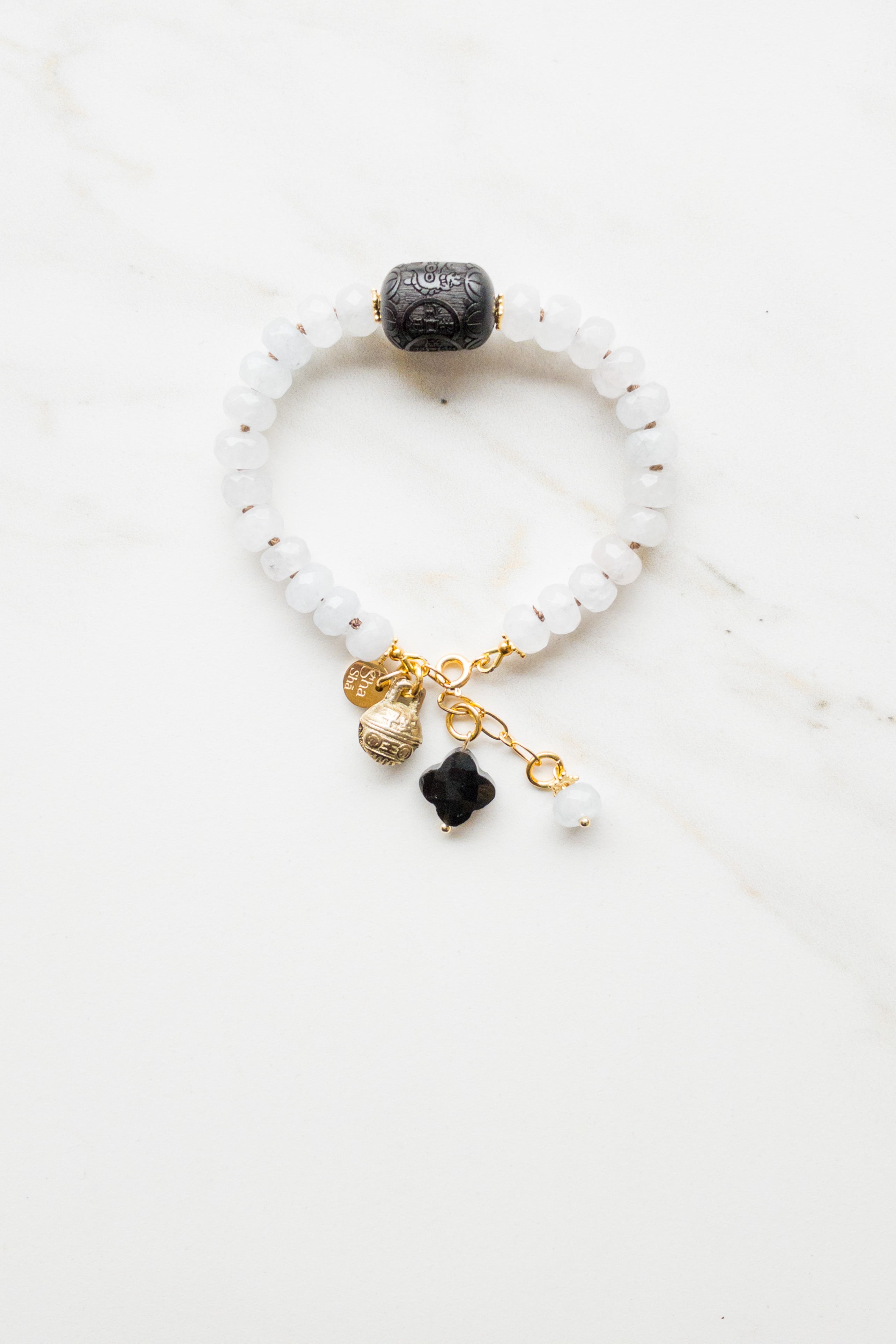 Melody Mantra Bracelet - Aquamarine and Onyx
 - shashā jewellery 
