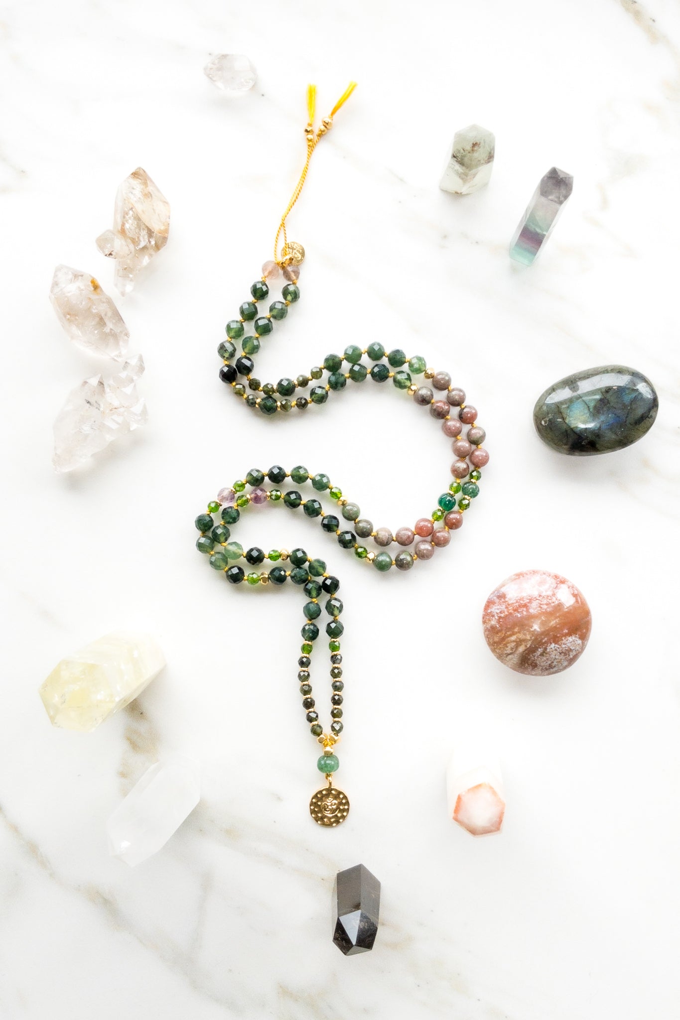 Mala of Serenity and Vitality - OM - Indradhanush- shashā meditation and yoga jewellery 