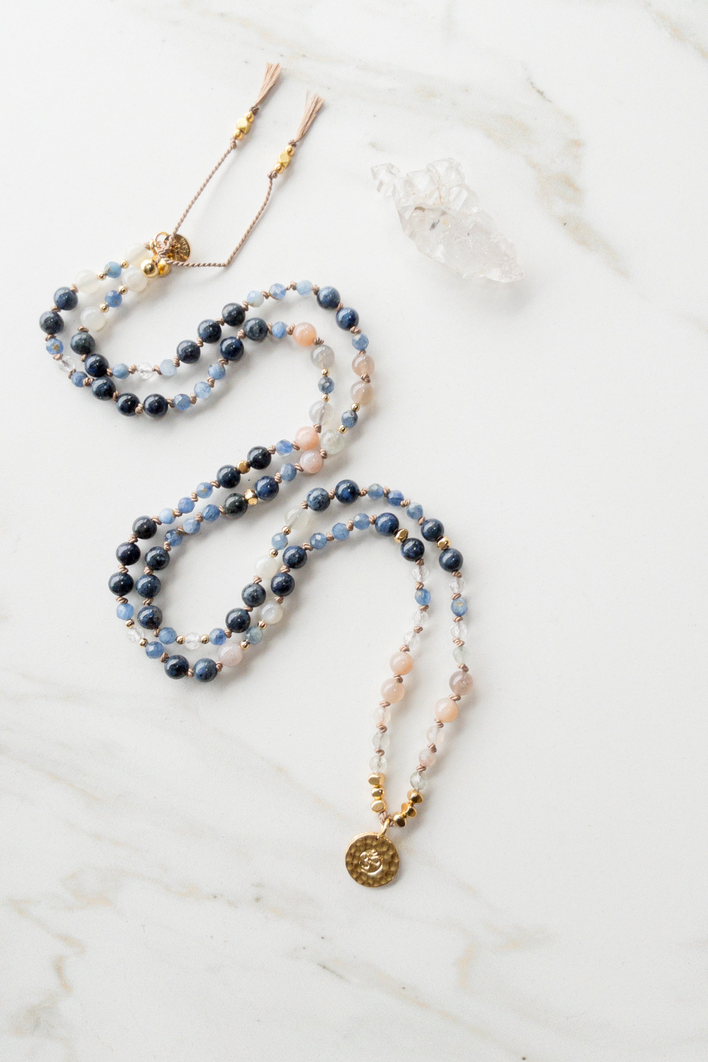 Tranquil Wisdom Mala - OM - Indradhanushshashā jewelry Switzerland - yoga and meditation necklaces 