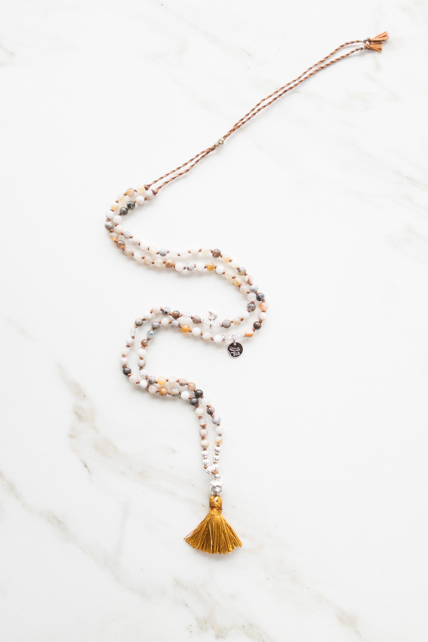 Shashā « Roots » Mala 108 - Bamboo Leaf Agate - yoga necklace 